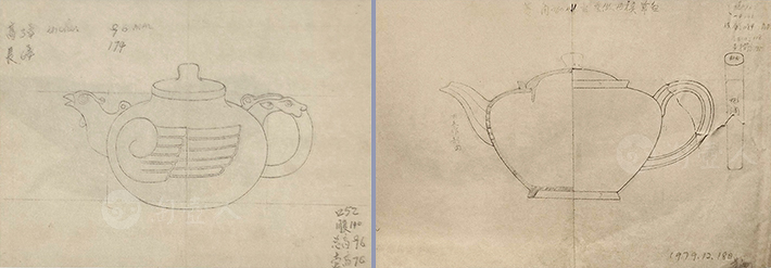 顾景舟龙尾凤首壶手绘图和菱角咖啡壶设计图